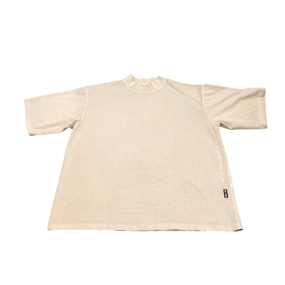 ASRV T-Shirt Mens L Beige Mock Neck Graphic Technical Sportswear DSG-0385